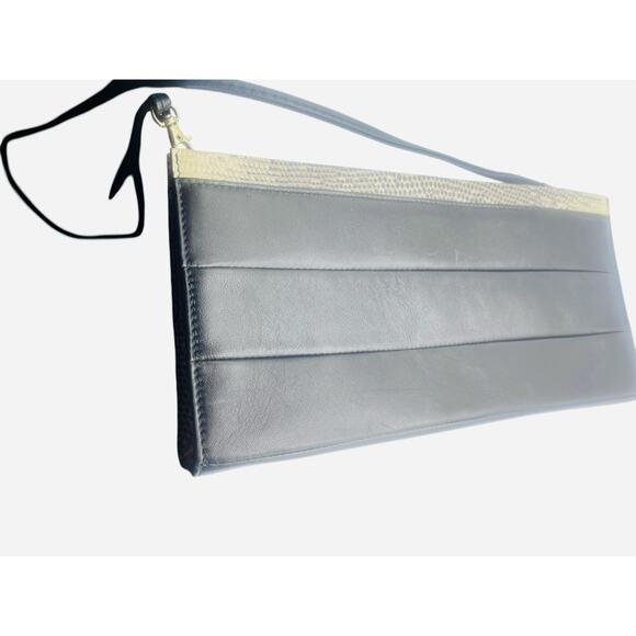 St. John Italian Leather Crossbody Black w/Snakeskin Embossing on Top & Sides - Picture 7 of 7